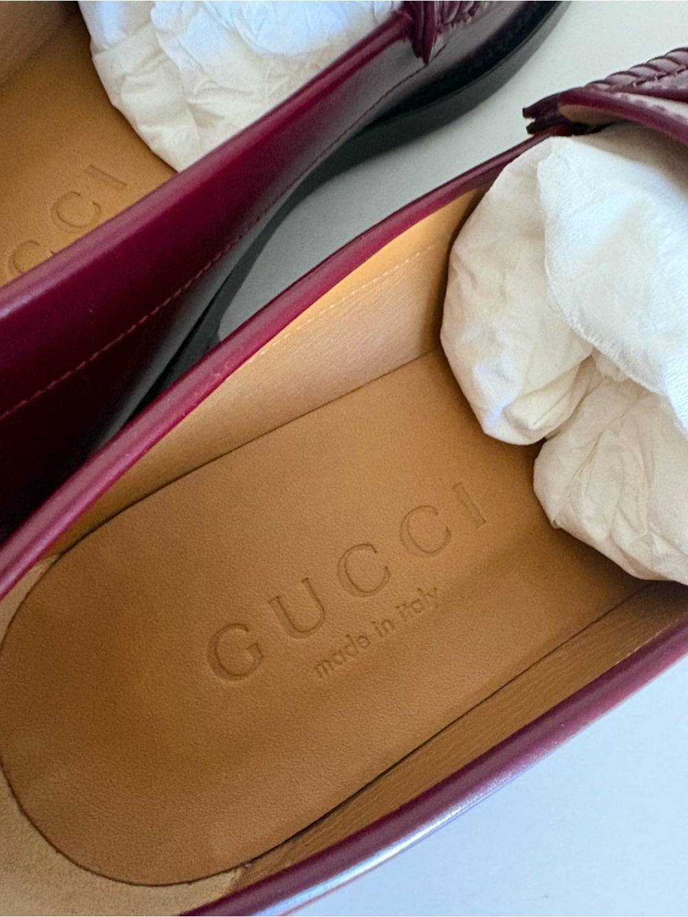 GUCCI Women’s Burgundy Leather Loafers NEW Size 40 / US 10 - Picture 7 of 11